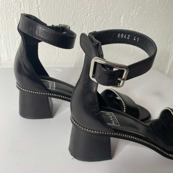 Ma & Lo Italy studded black heeled sandals open toe size 41 (10.5) - Picture 9 of 11